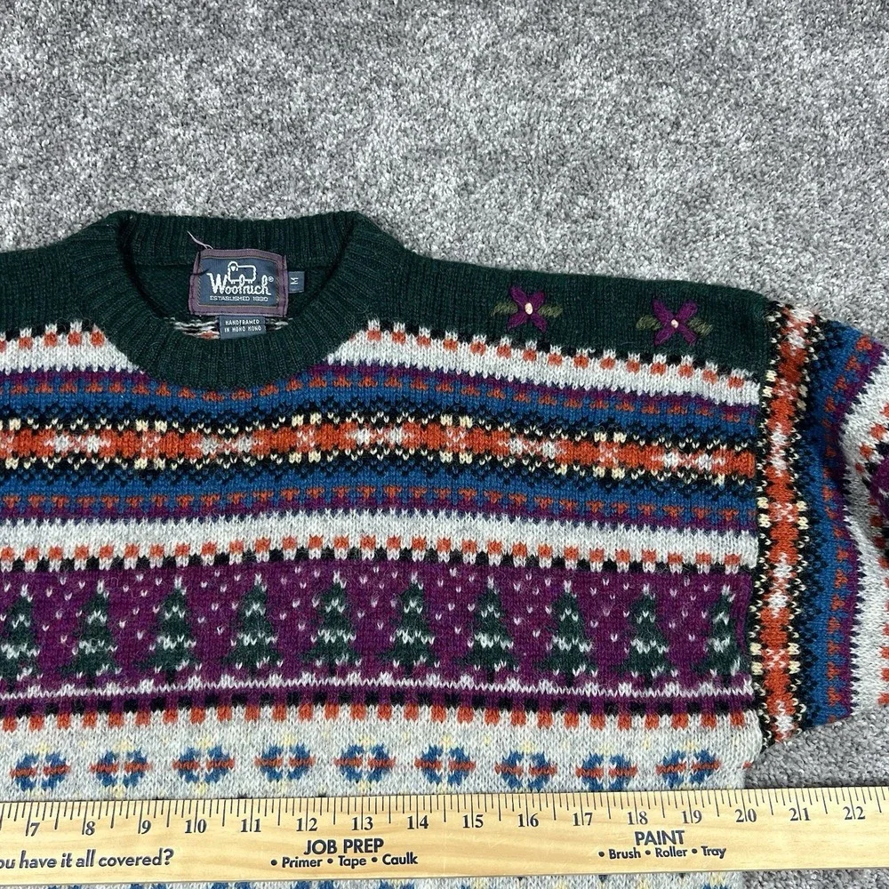 Vintage 80s 90s Woolrich Loon Duck Wool Sweater Men M Chunky Hunting Fair Isle